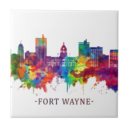 Fort Wayne Indiana Skyline Tegeltje (Voorkant)