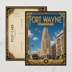 Fort Wayne Indiana Vintage Art Deco Gouden Tijdper Briefkaart