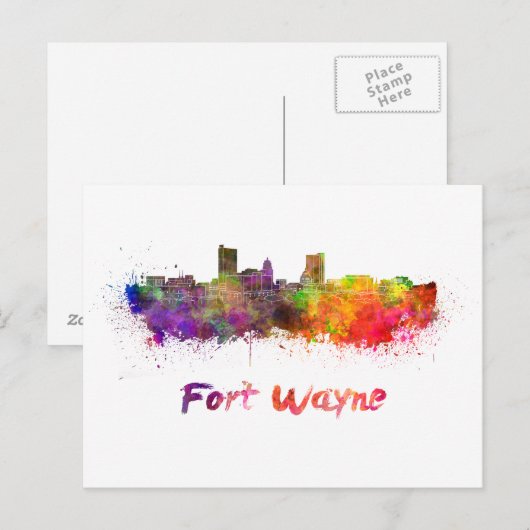 Fort Wayne skyline in watercolor Briefkaart (Voorkant / Achterkant)