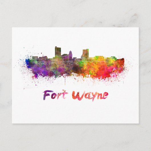 Fort Wayne skyline in watercolor Briefkaart (Voorkant)