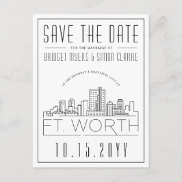 Fort Wort Wedding | Gestileerde skyline De datum o Briefkaart