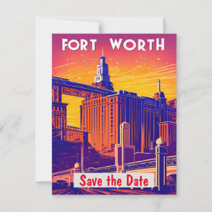Fort Worth-brug roze trouwuitnodiging Save The Date