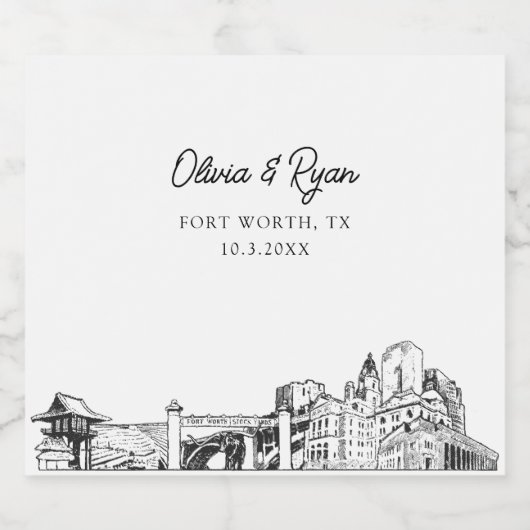 Fort Worth Bruiloft Gepersonaliseerde Champagne La Sparkling Wijnetiket (Enkel label)