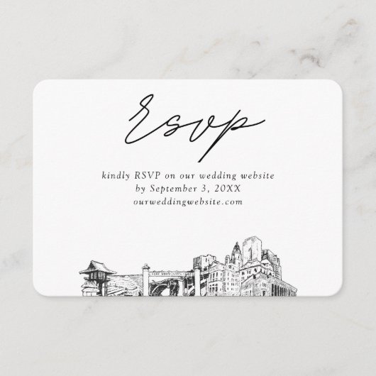 Fort Worth Bruiloft Minimalistische Schets RSVP Informatiekaartje (Voorkant)