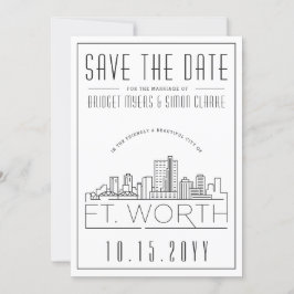 Fort Worth Huwelijk Gestileerde Silhouet Bewaar de Kaart