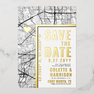 Fort Worth Love Locator Trouw Save the Date Folie Uitnodiging