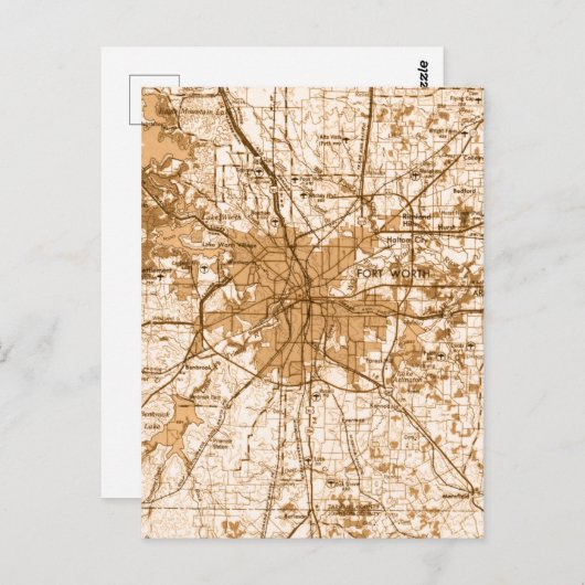 Fort worth map briefkaart (Voorkant / Achterkant)