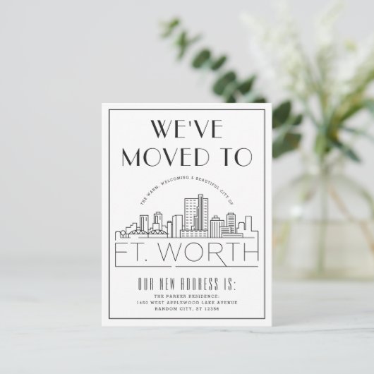 Fort Worth Modern Deco Skyline | Adres wijzigen Briefkaart (Staand voorkant)