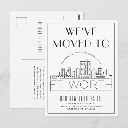 Fort Worth Modern Deco Skyline | Adres wijzigen Briefkaart (Voorkant / Achterkant)