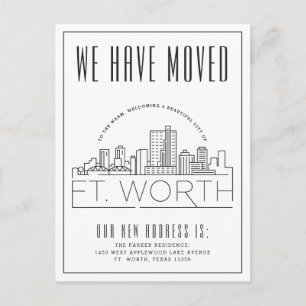 Fort Worth Moving Announge   Stijlvolle Skyline Briefkaart