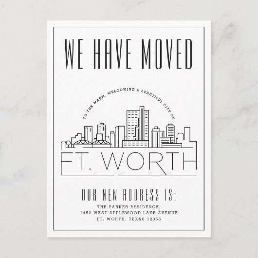 Fort Worth Moving Announge | Stijlvolle Skyline Briefkaart (Voorkant)