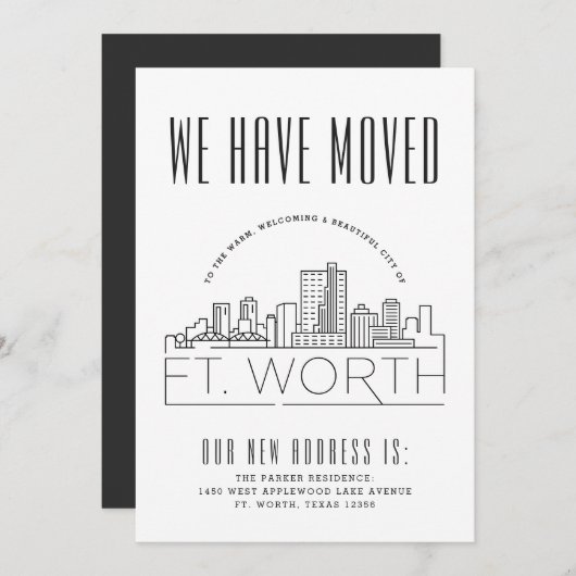 Fort Worth Moving Announge | Stijlvolle Skyline Kaart (Voorkant / Achterkant)