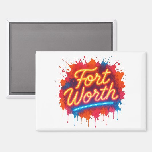Fort Worth neon street-art splash design Magneet (Voorkant / Achterkant)