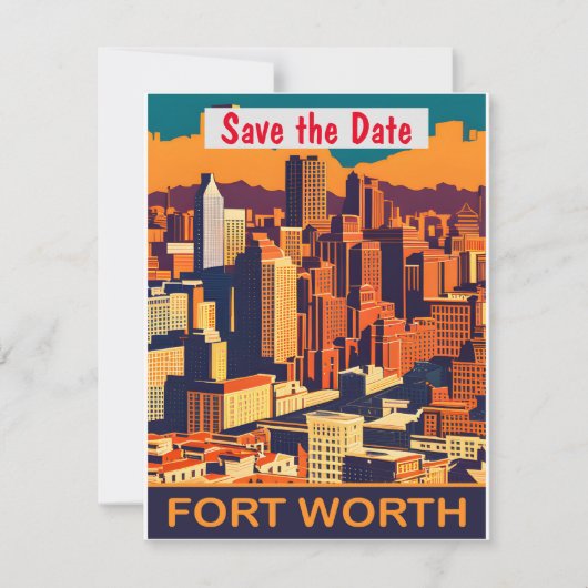 Fort Worth Silhouette Warme Trouw Uitnodiging (Voorkant)