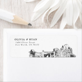Fort Worth Skyline moderne retouradreslabels Etiket