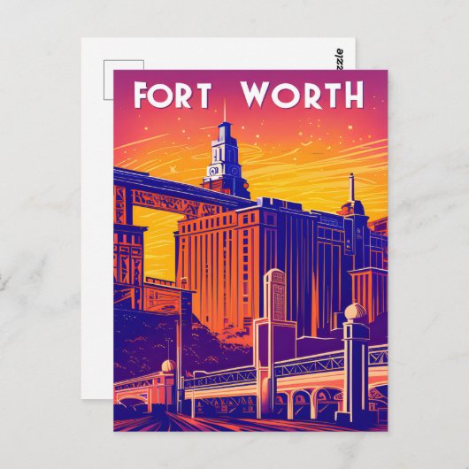 Fort Worth, Stad in levendige kleuren, Reizen Briefkaart (Voorkant / Achterkant)