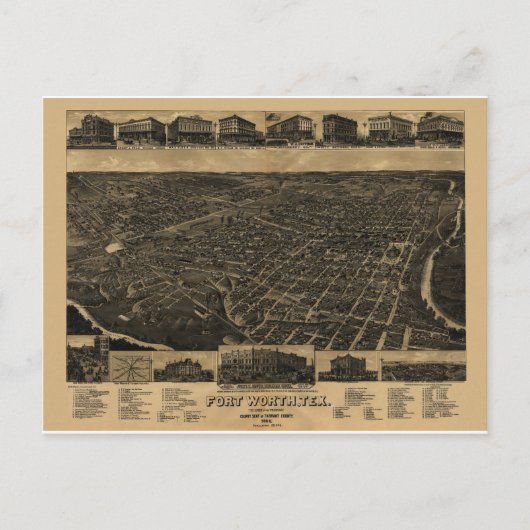 Fort Worth, Texas Birds Eye Uitzicht 1886 Briefkaart (Voorkant)