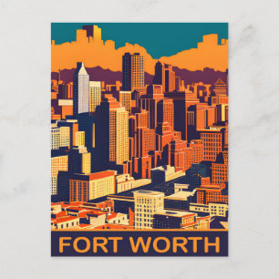 Fort Worth, Texas, City Skyline, Reizen Briefkaart