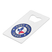Fort Worth Texas Creditkaart Flessenopener (Voorkant Gekanteld)