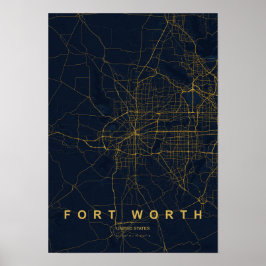Fort Worth Texas gestileerde kaartprint Poster