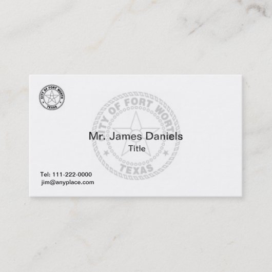 Fort Worth Texas Great Seal Visitekaartje (Voorkant)