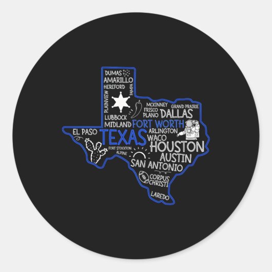 Fort Worth Texas Kaart met steden Ronde Sticker (Voorkant)