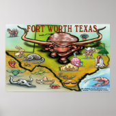 Fort Worth TEXAS-kaart Poster (Voorkant)