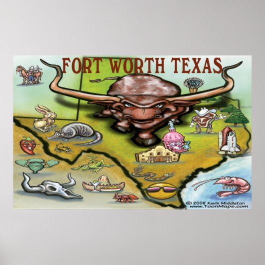 Fort Worth TEXAS-kaart Poster (Voorkant)