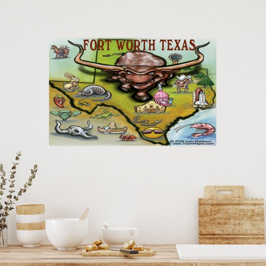 Fort Worth TEXAS-kaart Poster (Keuken)