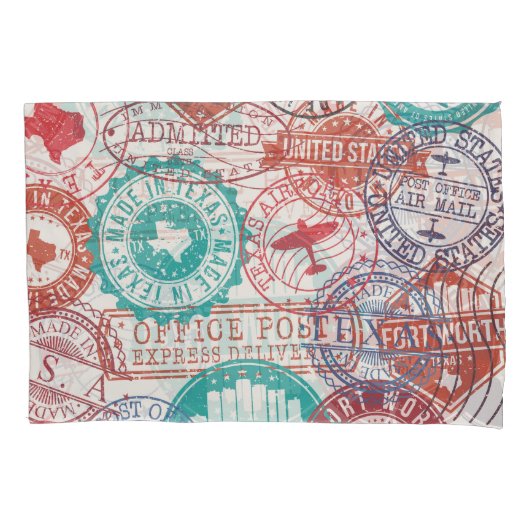 Fort Worth Texas: reispostzegels. Kussensloop (Voorkant)