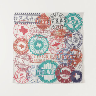 Fort Worth Texas: reispostzegels. Wandkleed
