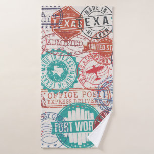 Fort Worth Texas Stamps. Reisstempel. gemaakt Badhanddoek