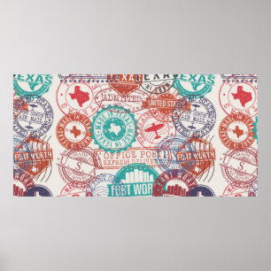 Fort Worth Texas Stamps. Reisstempel. gemaakt Poster
