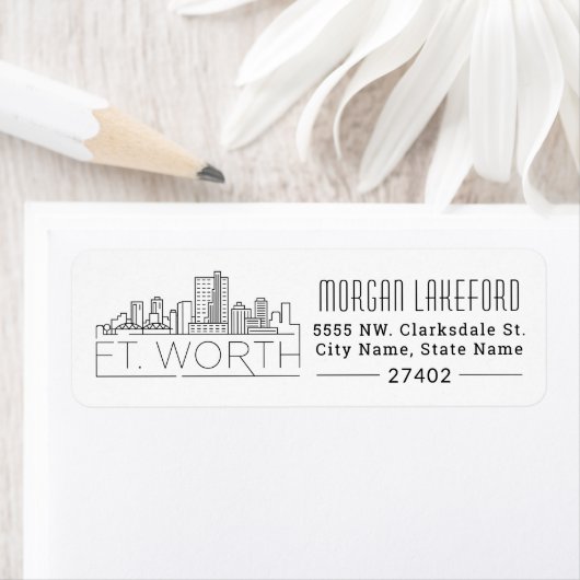 Fort Worth, Texas Stylized Skyline | Vetstijl La Etiket (Insitu)