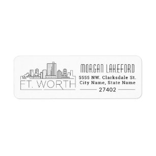 Fort Worth, Texas Stylized Skyline Vetstijl La Etiket