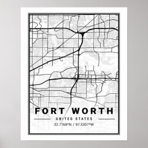 Fort Worth Texas USA Travel City Map Poster
