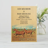 Fort Worth Texas Wedding Invitation Horses Kaart (Staand voorkant)