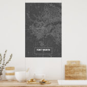 Fort Worth, Texas (wit op zwart) Poster (Keuken)