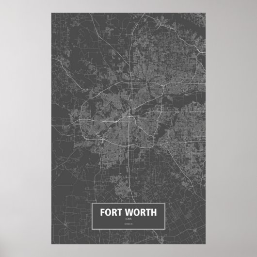 Fort Worth, Texas (wit op zwart) Poster (Voorkant)
