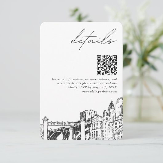 Fort Worth Trouwdetails QR Code Small Informatiekaartje (Staand voorkant)