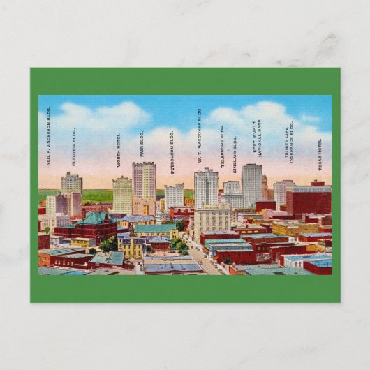Fort Worth TX Downtown Ansichtkaart Briefkaart (Voorkant)