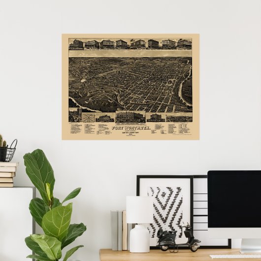 Fort Worth, TX Panoramic Map - 1886 Poster (Thuiskantoor)