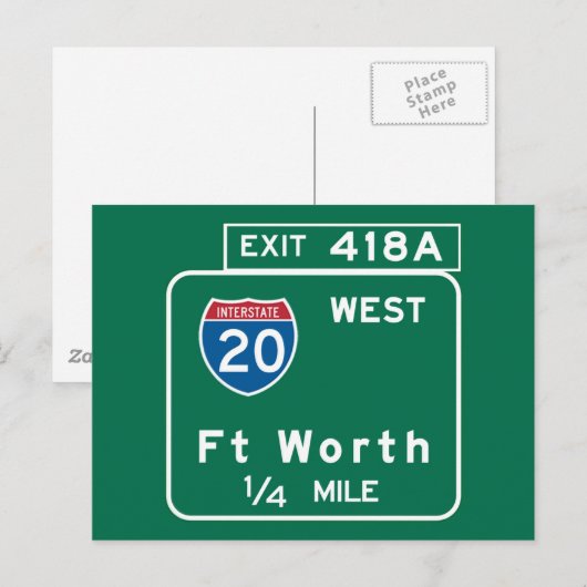 Fort Worth, TX Road Sign Briefkaart (Voorkant / Achterkant)