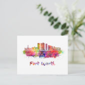 Fort Worth V2 skyline in waterverf Briefkaart (Staand voorkant)