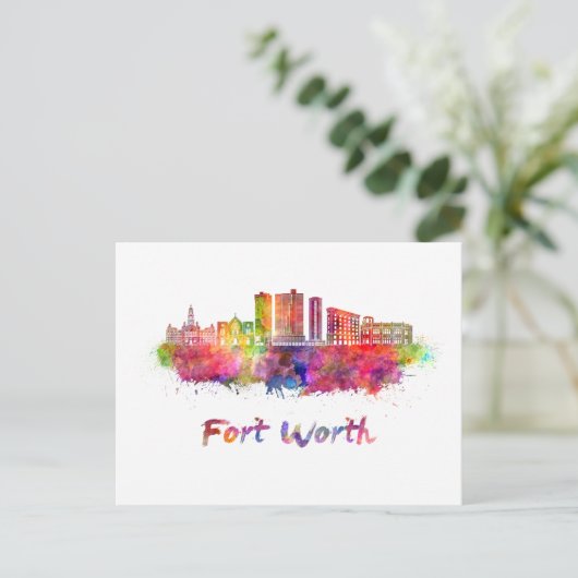 Fort Worth V2 skyline in waterverf Briefkaart (Staand voorkant)