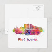 Fort Worth V2 skyline in waterverf Briefkaart (Voorkant / Achterkant)