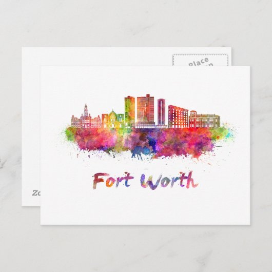 Fort Worth V2 skyline in waterverf Briefkaart (Voorkant / Achterkant)