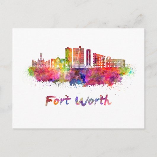 Fort Worth V2 skyline in waterverf Briefkaart (Voorkant)