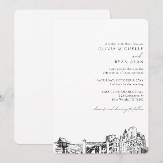 Fort Worth Wedding Skyline schets uitnodiging (Voorkant / Achterkant)