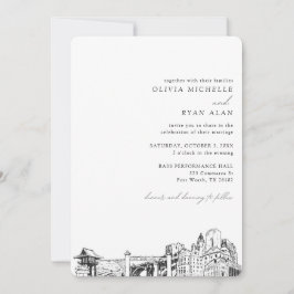 Fort Worth Wedding Skyline schets uitnodiging